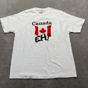 Diamond Star Canada Eh! Graphic T-Shirt Mens XL White Cotton Souvenir Tee